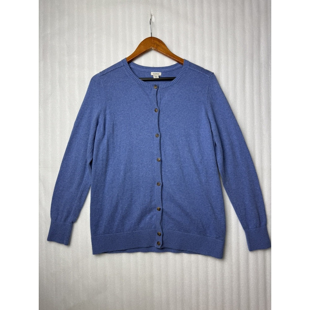 VTG LL Bean Women's Cardigan Cotton Cashmere Blue Button Up Sweater Sz. M Preppy
